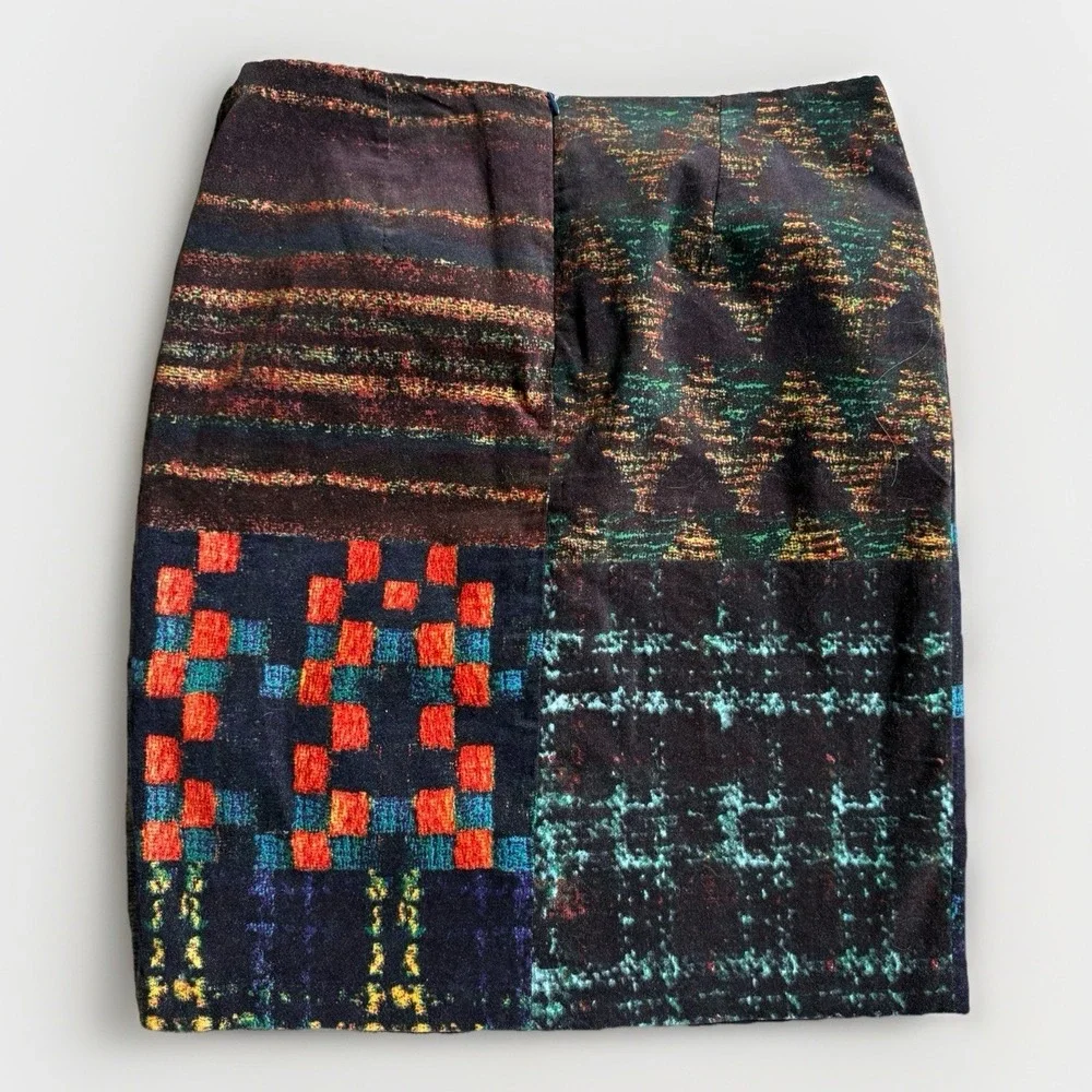 Linea‎ Domani Patchwork Skirt 10 Abstract Plaid Multicolor Pencil Midi Academia